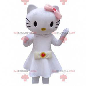 Mascota de Hello Kitty vestida con un hermoso vestido blanco -