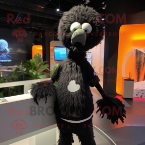 Black Ostrich mascot costume character dressed with a Sweatshirt and Hairpins