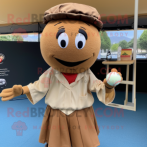 Brown Petanque Ball mascot costume character dressed with a Dress Shirt and Headbands