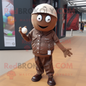 Brown Petanque Ball mascot costume character dressed with a Dress Shirt and Headbands