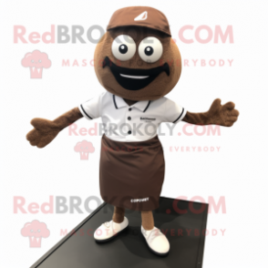 Brown Petanque Ball mascot costume character dressed with a Dress Shirt and Headbands