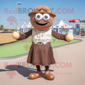 Brown Petanque Ball mascot costume character dressed with a Dress Shirt and Headbands