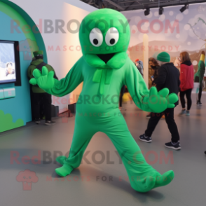 Green Octopus mascot costume character dressed with a Joggers and Foot pads