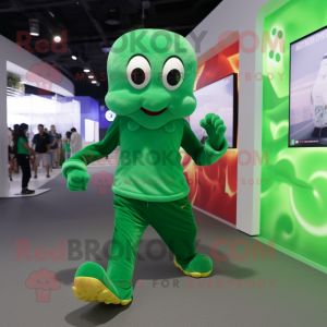 Green Octopus mascot costume character dressed with a Joggers and Foot pads