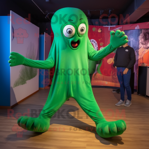 Green Octopus mascot costume character dressed with a Joggers and Foot pads
