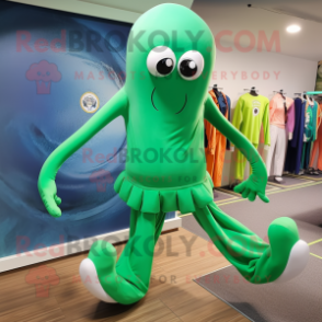 Green Octopus mascot costume character dressed with a Joggers and Foot pads