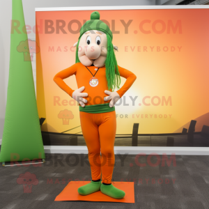Orange Irish Flag mascot costume character dressed with a Yoga Pants and Necklaces