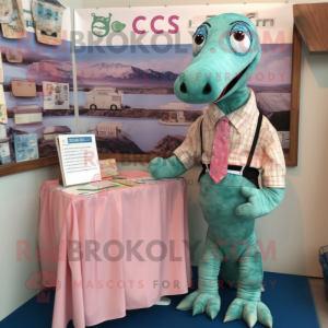 Peach Loch Ness Monster mascot costume character dressed with a Blouse and Pocket squares