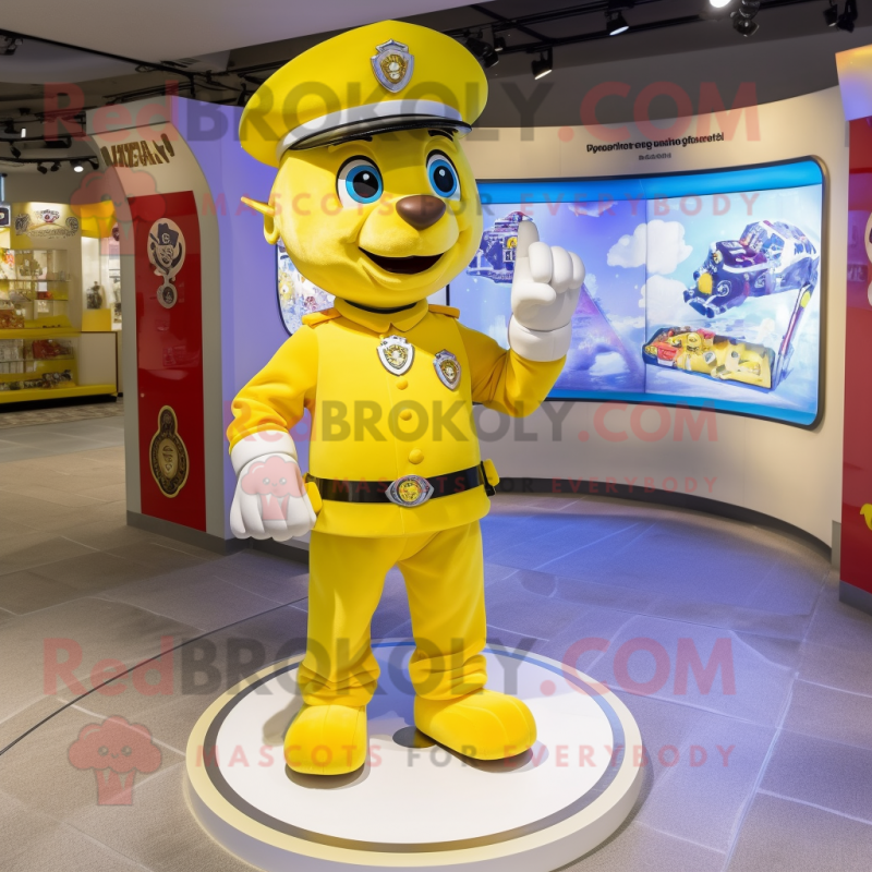Yellow Fire Fighter mascot costume character dressed with a Polo Shirt and Necklaces Yellow Fire Fighter mascot costume character dressed with a Polo Shirt and Necklaces