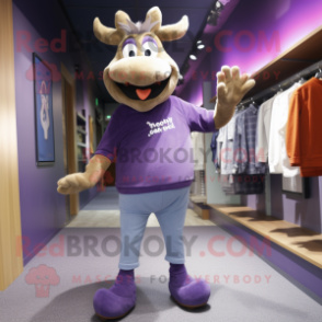 Purple Deer mascot costume character dressed with a Jeans and Shoe clips