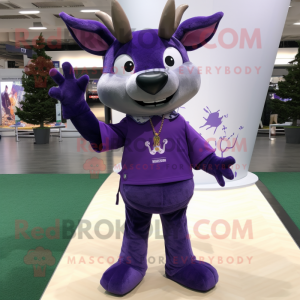 Purple Deer mascot costume character dressed with a Jeans and Shoe clips