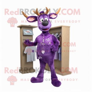 Purple Deer mascot costume character dressed with a Jeans and Shoe clips