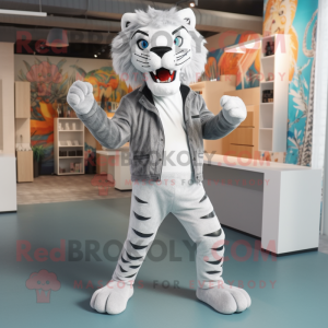 Sølv tiger maskot kostume...