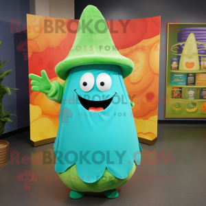 Cyan agurk maskot kostume...