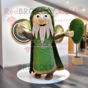 Olive Celtic Shield mascot costume character dressed with a Midi Dress and Scarves