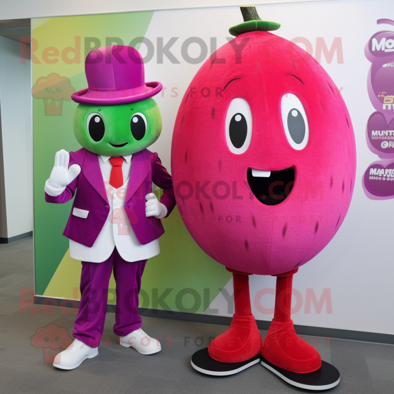 Magenta Melon mascot costume character dressed with a Suit and Watches Magenta Melon mascot costume character dressed with a Suit and Watches