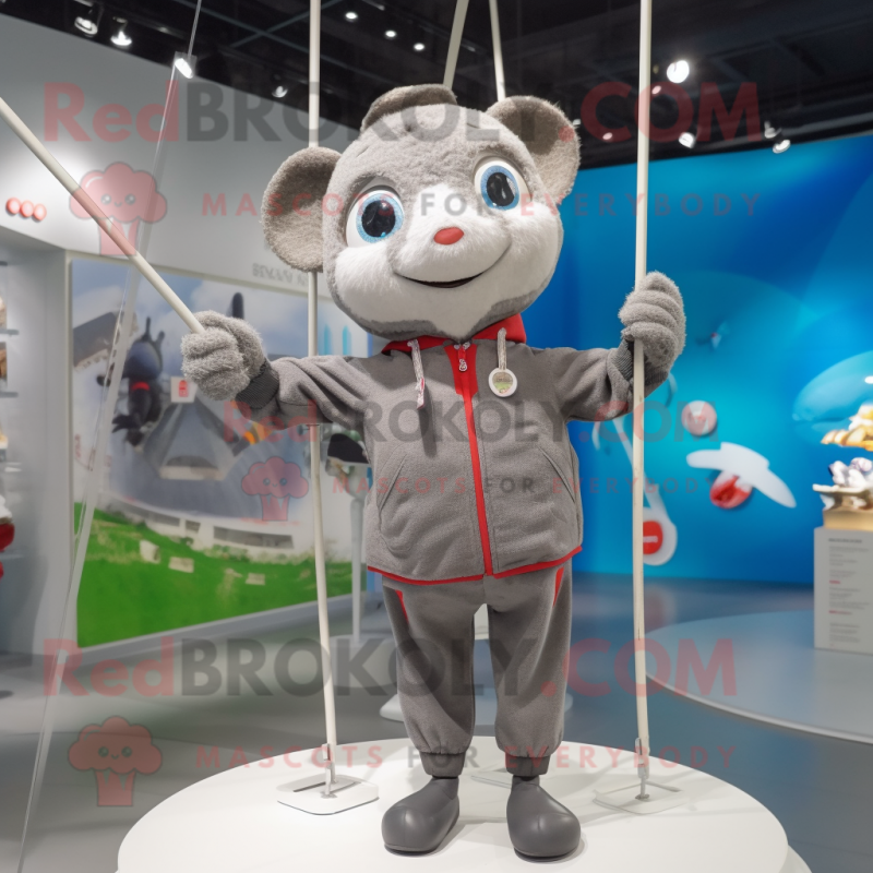 Gray Tightrope Walker mascot costume character dressed with a Windbreaker and Brooches Gray Tightrope Walker mascot costume character dressed with a Windbreaker and Brooches