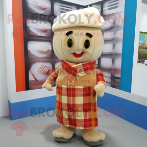 Tan Dim Sum mascot costume character dressed with a Flannel Shirt and Scarf clips