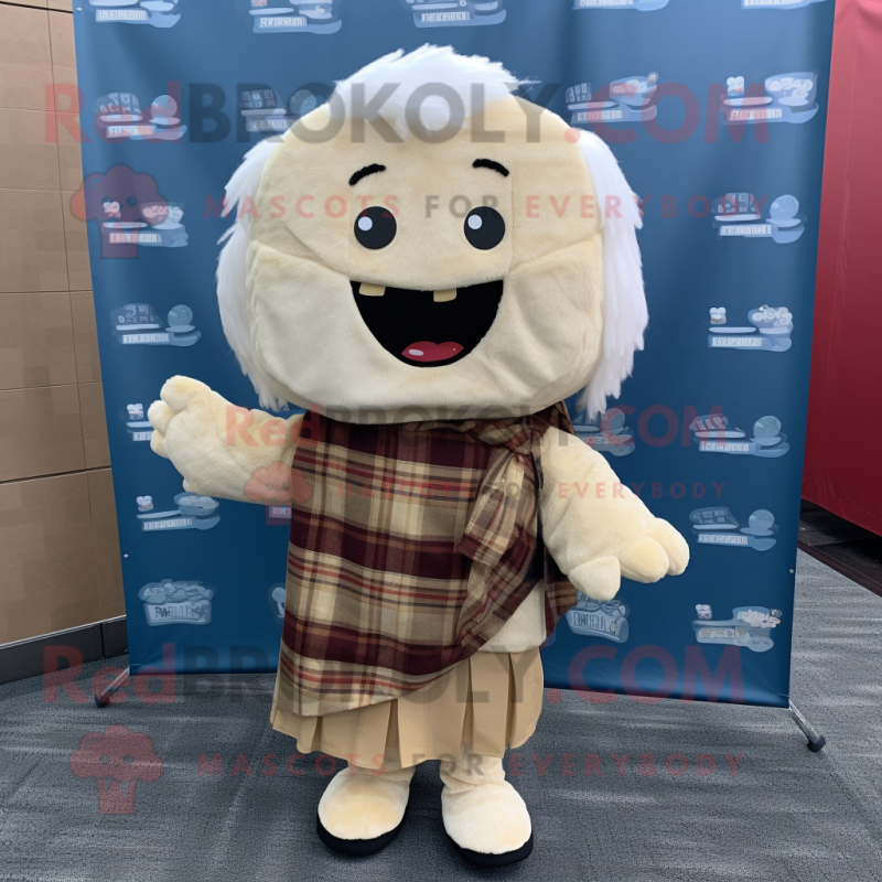Tan Dim Sum mascot costume character dressed with a Flannel Shirt and Scarf clips Tan Dim Sum mascot costume character dressed with a Flannel Shirt and Scarf clips
