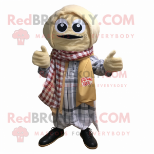 Tan Dim Sum mascot costume character dressed with a Flannel Shirt and Scarf clips