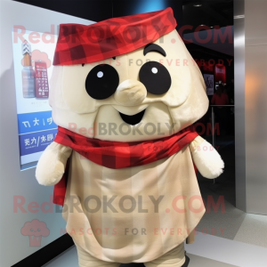 Tan Dim Sum mascot costume character dressed with a Flannel Shirt and Scarf clips