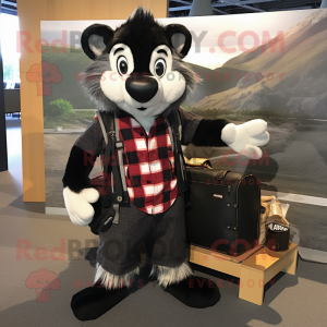 Black Skunk mascot costume character dressed with a Flannel Shirt and Wallets