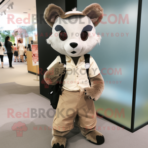 Beige Civet mascot costume character dressed with a Chinos and Messenger bags