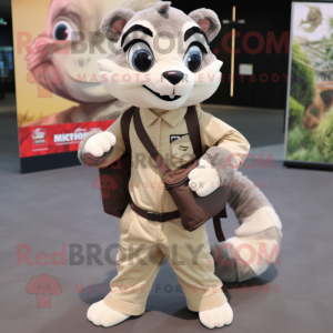 Beige Civet mascot costume character dressed with a Chinos and Messenger bags