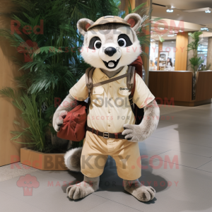 Beige Civet mascot costume character dressed with a Chinos and Messenger bags