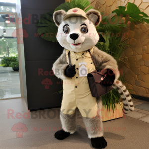 Beige Civet mascot costume character dressed with a Chinos and Messenger bags