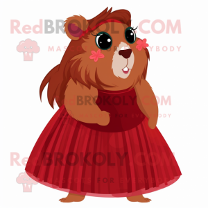 Maroon Guinea Pig mascot costume character dressed with a Midi Dress and Earrings