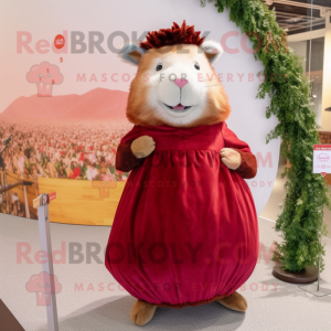 Maroon Guinea Pig mascot costume character dressed with a Midi Dress and Earrings