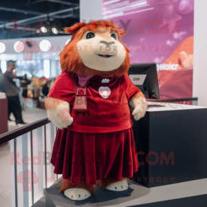 Maroon Guinea Pig mascot costume character dressed with a Midi Dress and Earrings