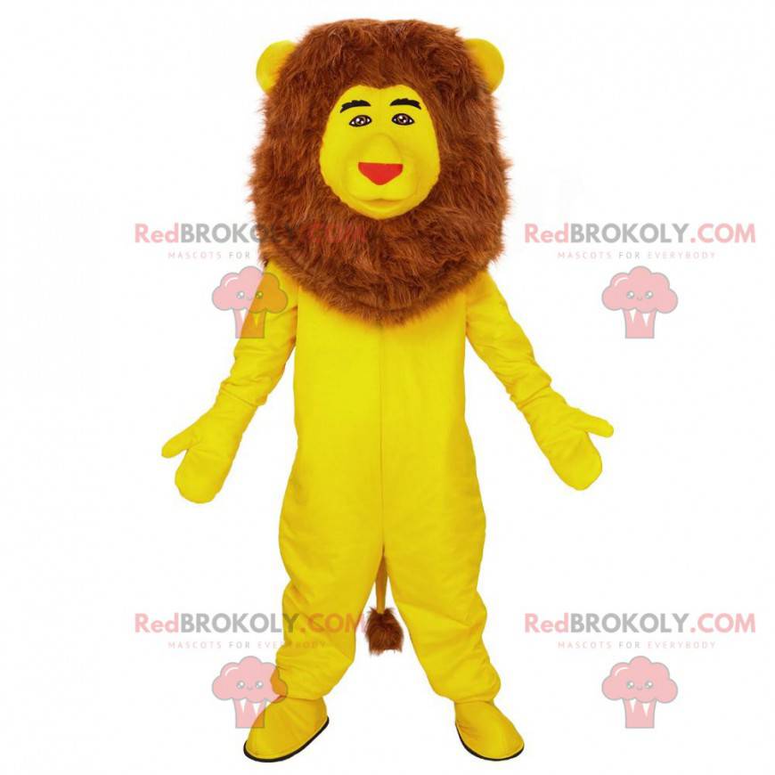 Mascote leão amarelo, fantasia de felino personalizável -