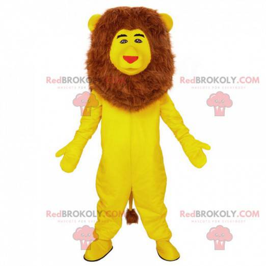 Mascote leão amarelo, fantasia de felino personalizável -