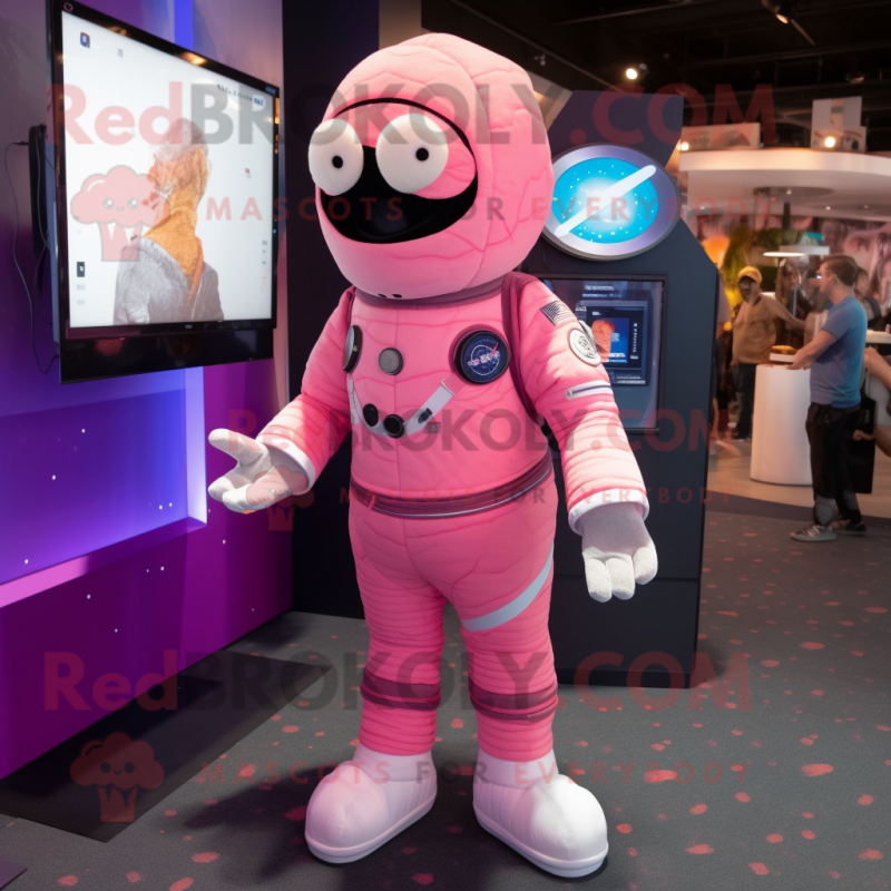 Pink Astronaut mascot costume character dressed with a Henley Shirt and Anklets