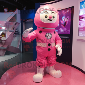 Pink Astronaut mascot costume character dressed with a Henley Shirt and Anklets