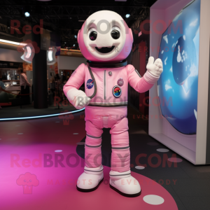 Pink Astronaut mascot costume character dressed with a Henley Shirt and Anklets