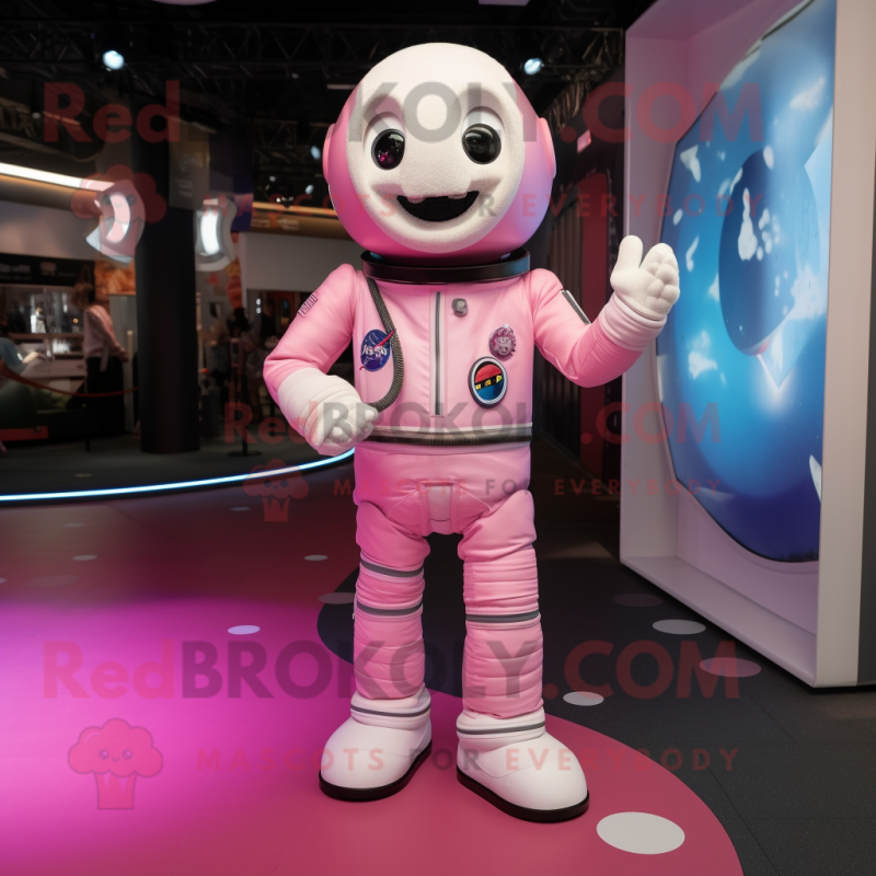 Pink Astronaut mascot costume character dressed with a Henley Shirt and Anklets