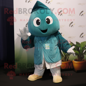 Teal Turnip mascot costume character dressed with a Hoodie and Pocket squares