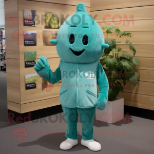 Teal Turnip mascot costume character dressed with a Hoodie and Pocket squares