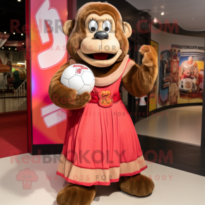 Brown Monkey mascot costume character dressed with a Ball Gown and Scarves