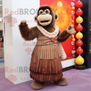 Brown Monkey mascot costume character dressed with a Ball Gown and Scarves