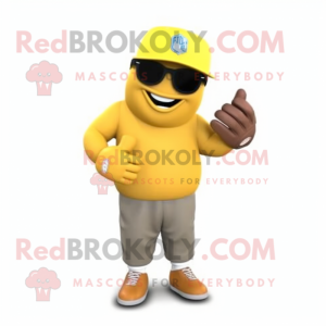 Yellow Baseball Glove mascot costume character dressed with a Cargo Pants and Sunglasses