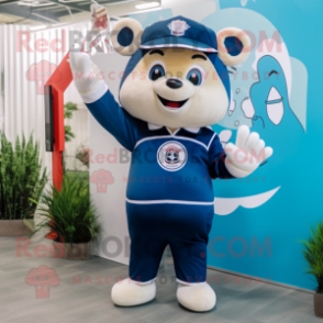 Navy Arrow Of Love mascot costume character dressed with a Jumpsuit and Headbands