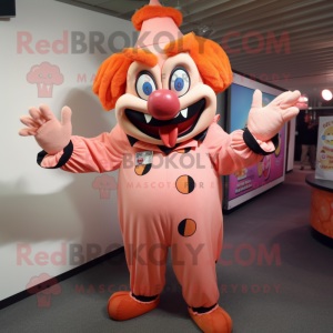 Peach Evil Clown mascot costume character dressed with a Jumpsuit and Mittens