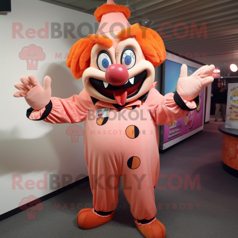 Peach Evil Clown mascot costume character dressed with a Jumpsuit and Mittens Peach Evil Clown mascot costume character dressed with a Jumpsuit and Mittens