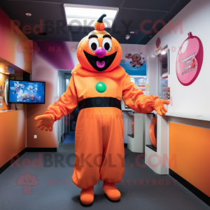 Peach Evil Clown mascot costume character dressed with a Jumpsuit and Mittens