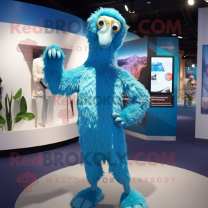 Cyan Ostrich mascot costume character dressed with a Jumpsuit and Cufflinks