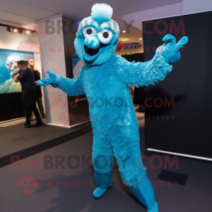 Cyan Ostrich mascot costume character dressed with a Jumpsuit and Cufflinks